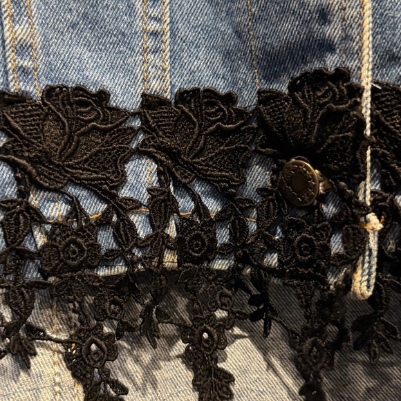 Vtg Magnet Art Denim Lace Trim Vest Lynn Yake Made USA L - Picture 8 of 14